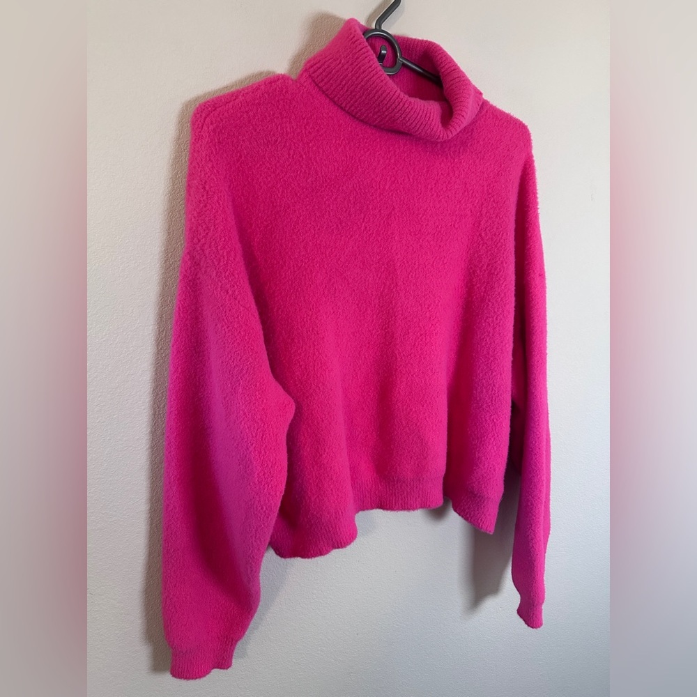 Zara Women's hot Pink Turtleneck Sweater long sleeve size XL - Picture 3 of 7